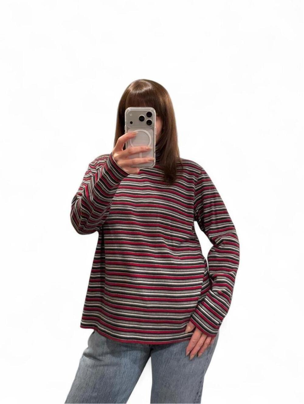 Vintage 90s Striped Mock Neck Long Sleeve